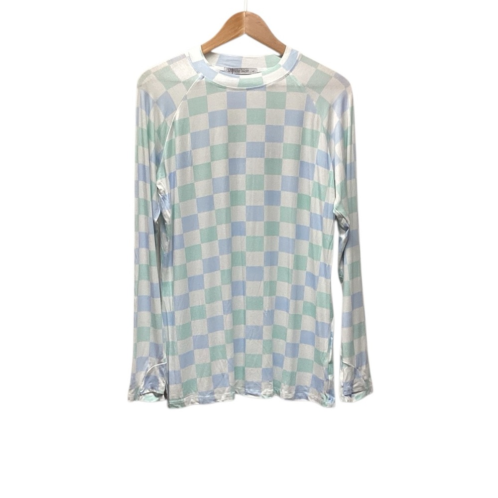 Michelle Mae Checkered Long Sleeve buttery soft rayon blend Top size large
